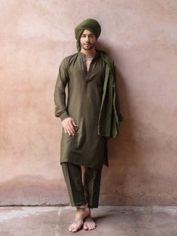Preevin - Olive Line Sequence Kurta with Churidar