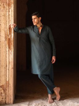 Preevin - Teal Line Sequence Kurta with Churidar