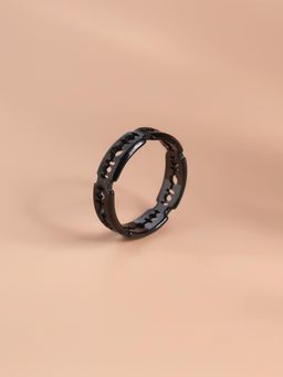 Palmonas - Mens Waterproof and Anti-Tarnish Black with Cut-Out Design Ring