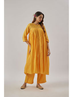 Cupid Cotton - Yellow Sunehri Kurta with Pant (Set of 2)