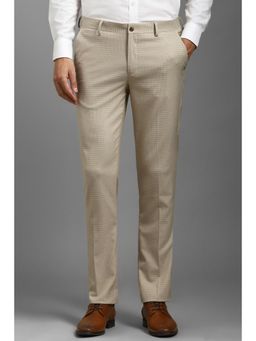 Louis Philippe - Men Beige Slim Fit Check Flat Front Formal Trouser