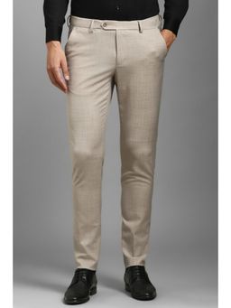 Louis Philippe - Men Beige Slim Tapered Fit Textured Flat Front Formal Trouser