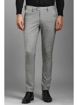 Louis Philippe - Men Grey Slim Tapered Fit Textured Flat Front Formal Trouser