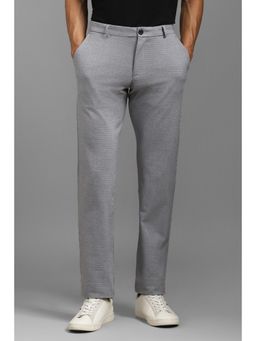 Louis Philippe - Men Grey Slim Straight Fit Textured Flat Front Casual Trouser