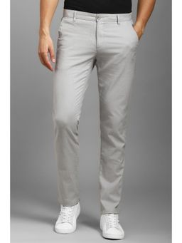 Louis Philippe - Men Grey Slim Straight Fit Textured Flat Front Casual Trouser