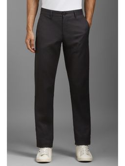 Louis Philippe - Men Grey Slim Straight Fit Textured Flat Front Casual Trouser