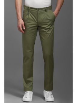 Louis Philippe - Men Olive Slim Straight Fit Solid Pleated Casual Trouser