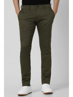 Peter England - Men Olive Textured Low Skinny Fit Trouser