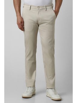 Peter England - Men Cream Print Super Slim Fit Trouser
