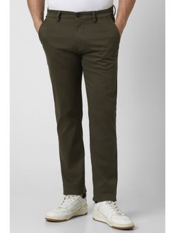Peter England - Men Olive Print Super Slim Fit Trouser