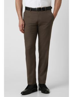 Peter England - Men Brown Textured Slim Fit Trouser