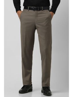 Van Heusen - Men Brown Textured Regular Fit Trouser