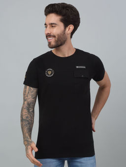 Cantabil - Men Black Solid Round Neck Half Sleeve T-Shirt
