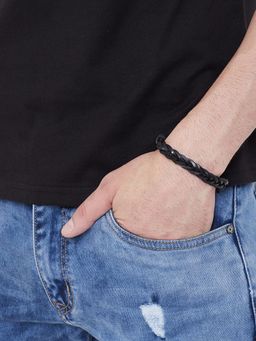 OOMPH - Black Braided Leather Handmade Wrap Fashion Bracelet