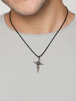 OOMPH - Black Carbon Stainless Steel Ninja Spear And Shield Fashion Pendant Necklace