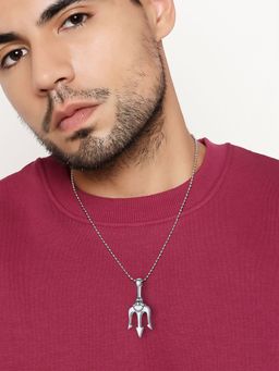 OOMPH - Silver Stainless Steel Lord Shiva Trident Ancient Greece Amulet Pendant Chain