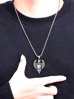 OOMPH - Silver Stainless Steel Eagle With Flag Design Pendant With Chain