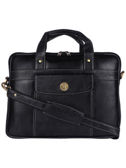 HiLEDER - Pure Leather Gothic Style 15.5" Laptop Messenger Bag For Men Women,Black