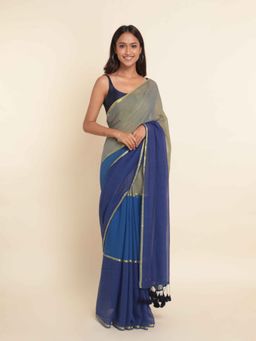 Suta - Blue Colorblock Cotton Blend Saree