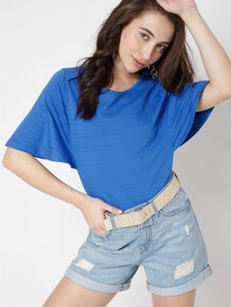VERO MODA - Women Solid Casual Blue T-Shirt