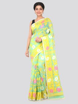 PinkLoom - Women's Soft Cotton Jamdani Saree Without Blouse Piece,Green