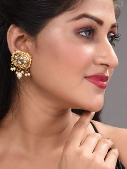 Saraf RS Jewellery - Gold Plated Kundan Square Studs Earrings
