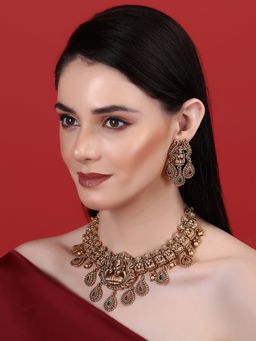 Auraa Trends - 22KT Gold Plated Kundan Traditional Brown Necklace Set For Women