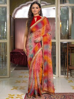 SATRANI - Multi-Color Bandhani Printed Georgette Saree with Unstitched Blouse