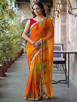 SATRANI - Multi-Color Bandhani Printed Sequins Embroidery Saree with Unstitched Blouse