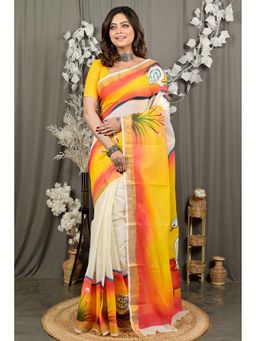 DipDiya - Hataka Multi-Color Pure Cotton Bengali Hand Painted Saree Without Blouse