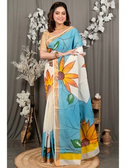 DipDiya - Hataka Multi-Color Pure Cotton Bengali Hand Painted Saree Without Blouse