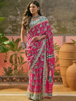 SATRANI - Pink Printed Cotton Ready To Wear Saree with Unstitched Blouse