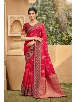 Fashion Petals - Pink Soft Silk Woven Work Traditional Saree with Unstitched Blouse