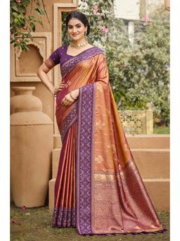 Fashion Petals - Orange Soft Silk Woven Work Traditional Saree with Unstitched Blouse