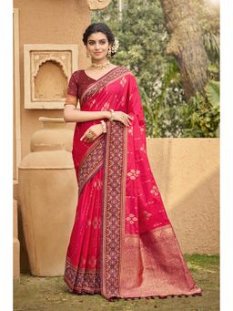 Fashion Petals - Pink Soft Silk Woven Work Traditional Saree with Unstitched Blouse