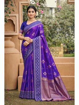 Fashion Petals - Purple Soft Silk Woven Work Traditional Saree with Unstitched Blouse