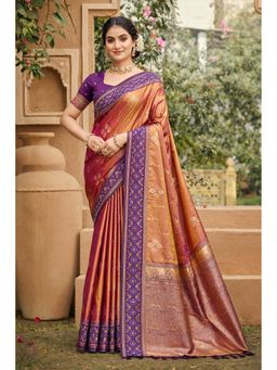 Fashion Petals - Peach Soft Silk Woven Work Traditional Saree with Unstitched Blouse