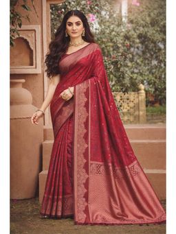 Fashion Petals - Maroon Soft Silk Woven Work Traditional Saree with Unstitched Blouse