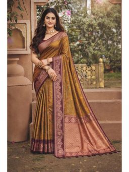 Fashion Petals - Brown Soft Silk Woven Work Traditional Saree with Unstitched Blouse