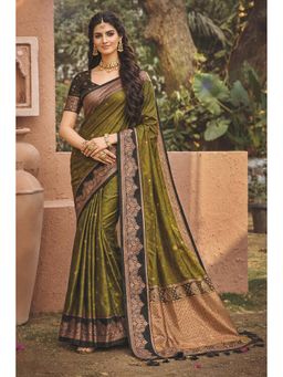Fashion Petals - Olive Soft Silk Woven Work Traditional Saree with Unstitched Blouse