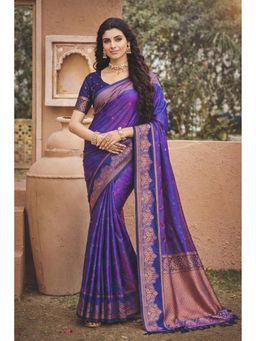 Fashion Petals - Purple Soft Silk Woven Work Traditional Saree with Unstitched Blouse
