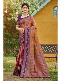 Fashion Petals - Peach Soft Silk Woven Work Traditional Saree with Unstitched Blouse
