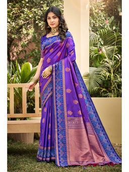 Fashion Petals - Purple Soft Silk Woven Work Traditional Saree with Unstitched Blouse