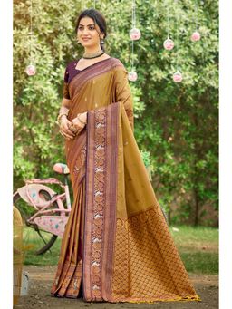 Fashion Petals - Brown Soft Silk Woven Work Traditional Saree with Unstitched Blouse