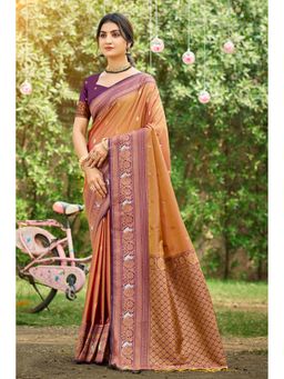 Fashion Petals - Rust Soft Silk Woven Work Traditional Saree with Unstitched Blouse