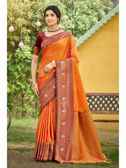 Fashion Petals - Green Soft Silk Woven Work Traditional Saree with Unstitched Blouse