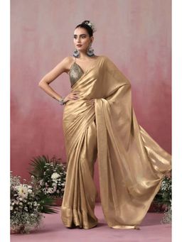 Swtantra - Champagne Gold Chiffon Saree with Unstitched Blouse