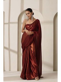 Swtantra - Cruella Red Gold Chiffon Saree with Unstitched Blouse