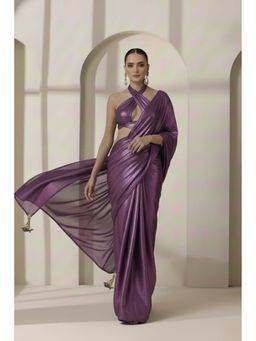 Swtantra - Amythst Purple Chiffon Saree with Unstitched Blouse