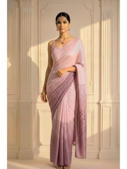 Swtantra - Lilac and Purple Ombre' Knitted Sequin Saree with Unstitched Blouse